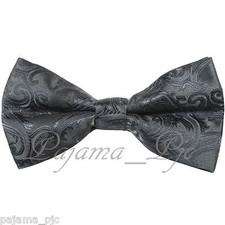 CHARCOAL GRAY MEN Paisley Pre-tied Bow tie Wedding Formal Party Prom