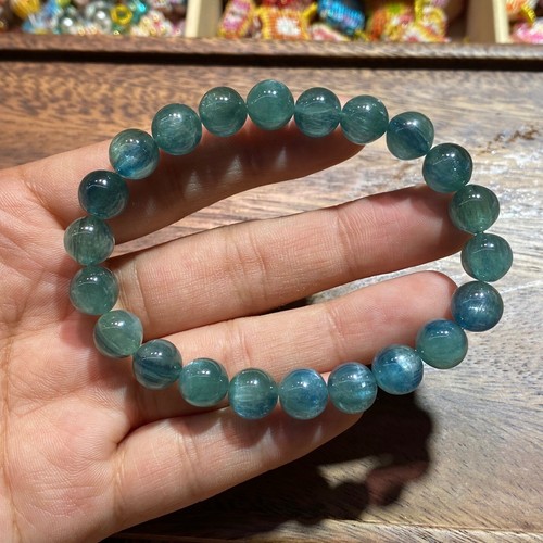 9mm Natural Blue Green Kyanite Cat Eye Crystal Gemstone Crystal Bracelet AAAA - Picture 4 of 6
