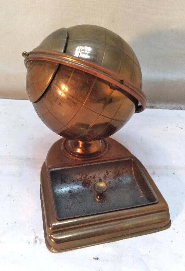 vintage mid century brass globe cigarette holder ashtray  5 3/4 X 5 1/2 X 4 1/4