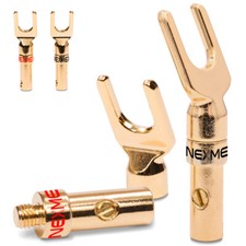 4x NEXMEX High End Kabelschuhe Hifi 24k vergoldet Gabelschuhe für Kabel bis 6mm²