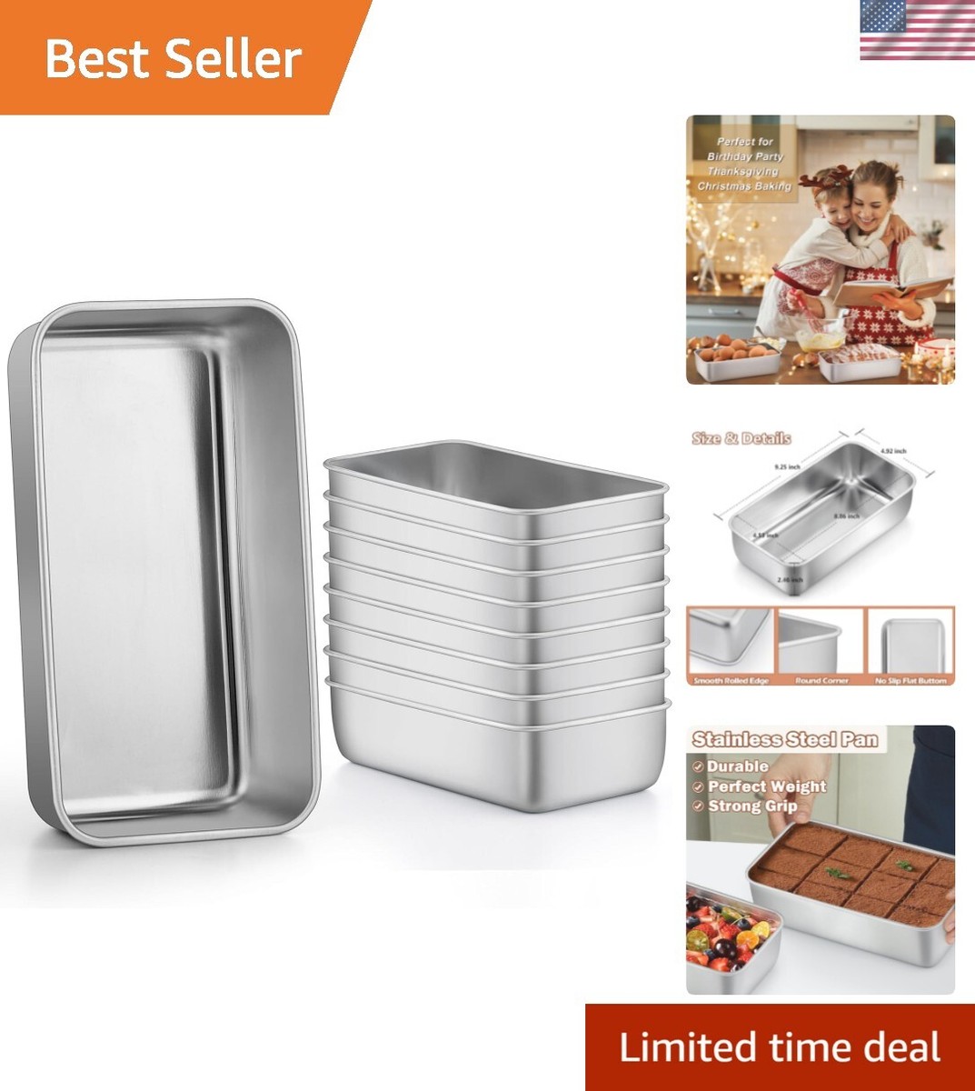 Multi-Purpose 9x5 Stainless Steel Loaf Pans Oven and Dishwasher