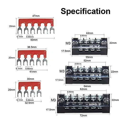 6 Sets Dual Row Fixed Terminal Block and Jumper 15Amp -  4/5/6 Positions 600V - Image 4 of 4