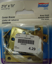 2.5" x 1/2" Corner Braces, National, N190-884, V117, Steel - Brass Finish, 4 Pcs