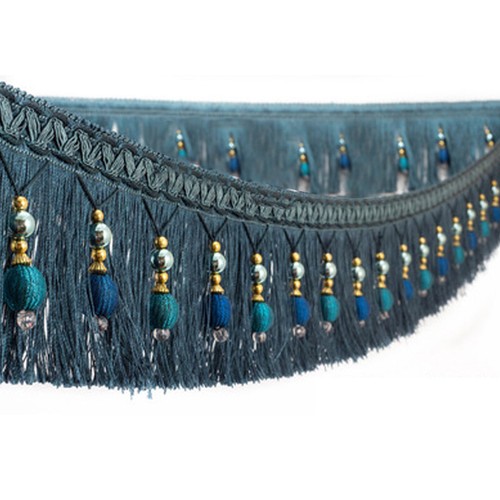 1M Luxury Beaded Tassel Trim Fringe Braid Trimming Pom Pom Curtain Edge Decor - Picture 11 of 24
