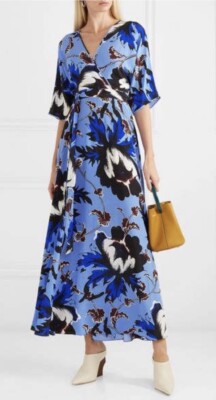 XS 2 DVF Diane von Furstenberg ELOISE Phoenix Floral Faux Wrap Maxi Silk  Dress | eBay