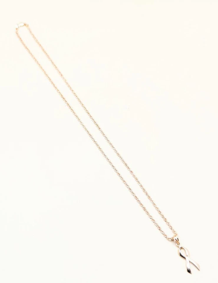 Collar Colgante Cinta Concienciación Cáncer de Mama Rosa 16" 14K Oro Rosa 4.6g Foto 2 de 4
