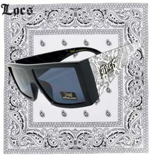 Men Motorcycle Biker Hardcore Gangster Locs SUNGLASSES Large White Bandana Frame