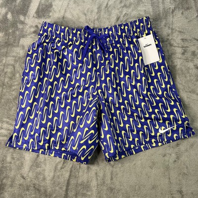 Nike Swoosh Volley Shorts Mens Size Large Blue Yellow 7 Inch Training Shorts