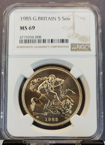1985 GREAT BRITAIN GOLD 5 SOVEREIGN NGC MS 69 HIGH GRADE BEAUTIFUL BRIGHT COIN