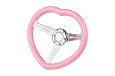 Jdm Pink Heart Shaped Steering Wheel Abs Grip Steel Chrome 3-spoke 6 Hole