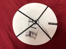 SET OF (8) RAE DUNN MELAMINE DINNER PLATES "BBQ” 10.5 INCH WHITE/BLACK