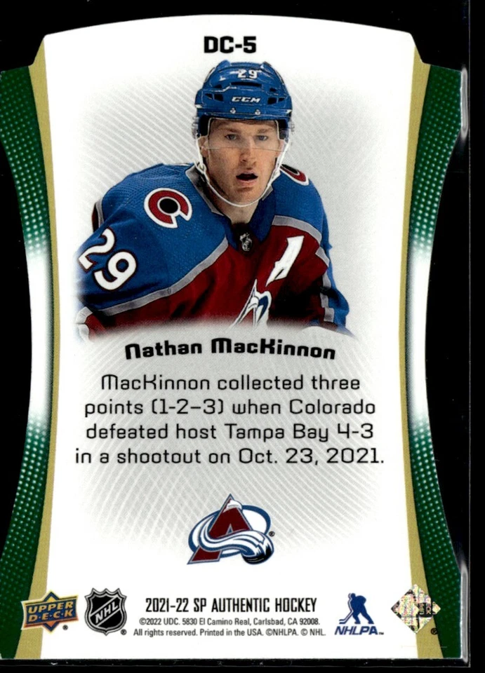 2021-22 SP Authentic Die Cuts green Nathan MacKinnon #DC-5 - Image 2 of 2