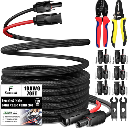 Twin Wire 70 Feet Solar Extension Cable 10AWG with -IP67- Female and Male Connec