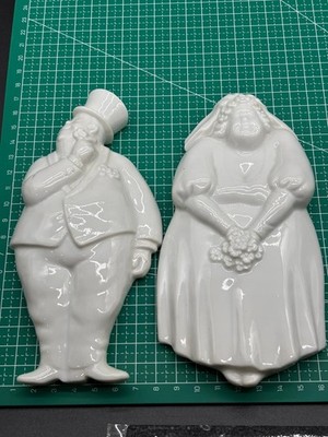 Max Kopp design, Norway porcelain Fat Man & woman Bride & groom wall plaques