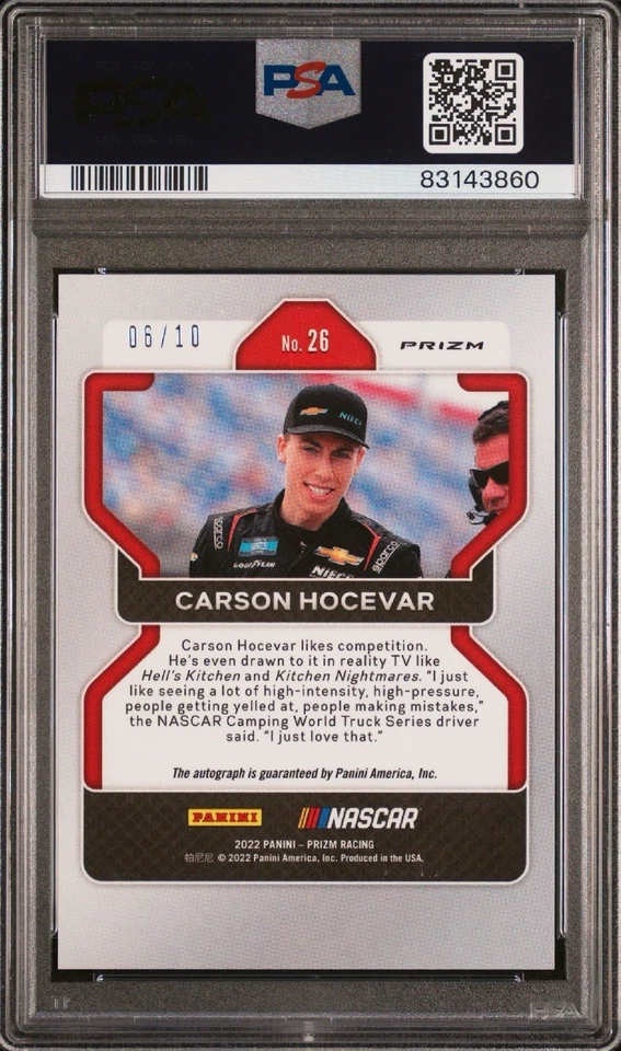 2022 Panini Prizm Carson Hocevar Rookie Gold Prizm #06/10 PSA 9 #26 - Image 2 of 2