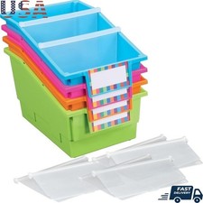 Durable Plastic Book Bins W/ Label Holder Stackable Organizer Classroom New