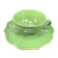 Pierre Deux Green Teacup And Saucer Set Ceramic Made In Portugal Cup Plate Set