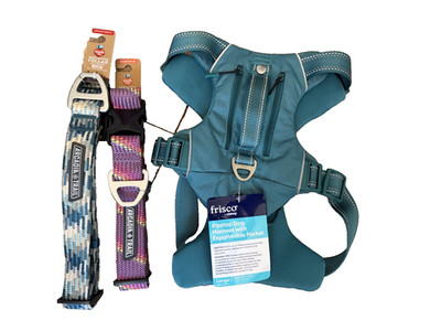 Frisco Large Harness, Arcadia Trail XL Collar Purple & XXL Multi Blue All NWT