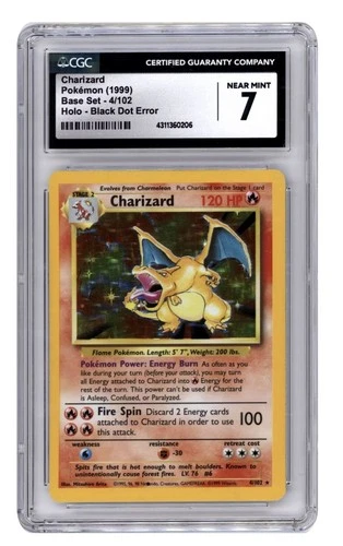 Pokemon Charizard Base Set Unlimited Holo Rare #4 BLACK DOT ERROR CGC 7