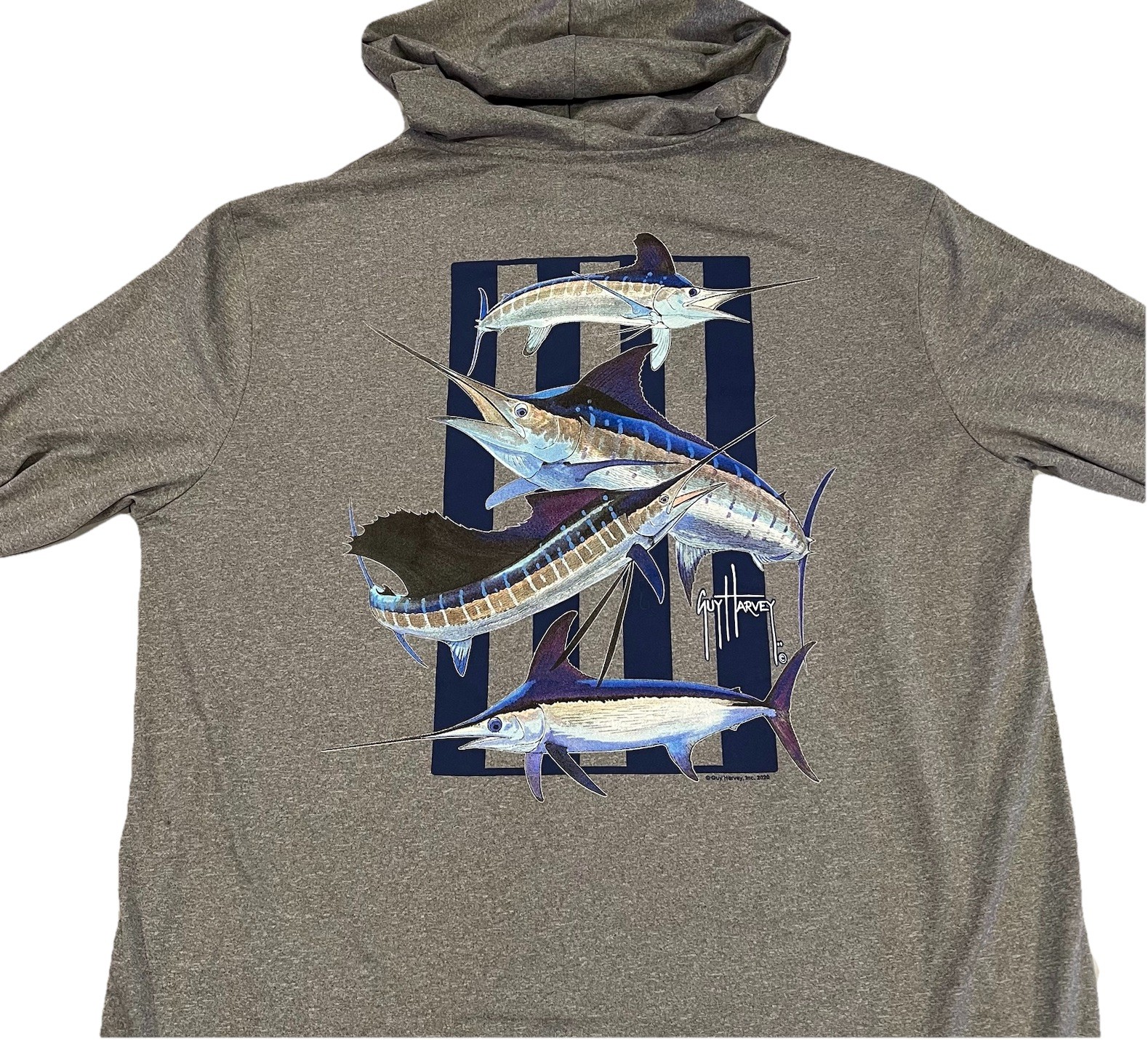 Men’s Guy Harvey Fishing Shirt Stretch Long Sleeve Large Performance Hooded