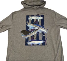 Men’s Guy Harvey Fishing Shirt Stretch Long Sleeve Large Performance Hooded