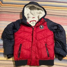 Abercrombie Kids Red Navy Puffer Jacket Hooded Sherpa Lined Boys Girls 11 12