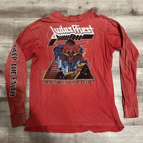 Judas Priest Defenders Of The Faith Tour Longsl 1980s vintage concert t-shirt, vintage, size L, single stitch, B+ condition