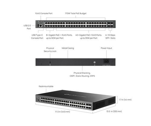 TP-LINK (SG5452XMPP) Omada 48-Port Gigabit Stackable L3 Managed PoE++ Switch - Bild 7 von 7