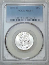 1959 D Washington Silver Quarter PCGS MS64 White PQ Just Graded New Holder A233C