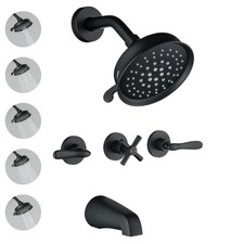 3 Handle Shower Faucet Set with Tub Spout Matte Black Three Handle Tub Shower...