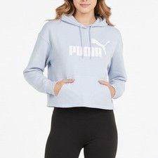 Puma Cropped Hoodie Womens Large Blue Fleece Long Sleeve Pullover Outdoor Wear
