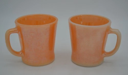 Set of 2 Vintage Fire King Ware D Handle Peach Luster Coffee Mugs USA Anchor