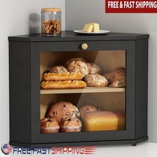 Corner Bamboo Bread Box Storage Container Easy Assemble W/ Acrylic Window New