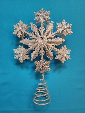 Christmas Noel 11" Tree Topper Silver Snow Flake With Jewels