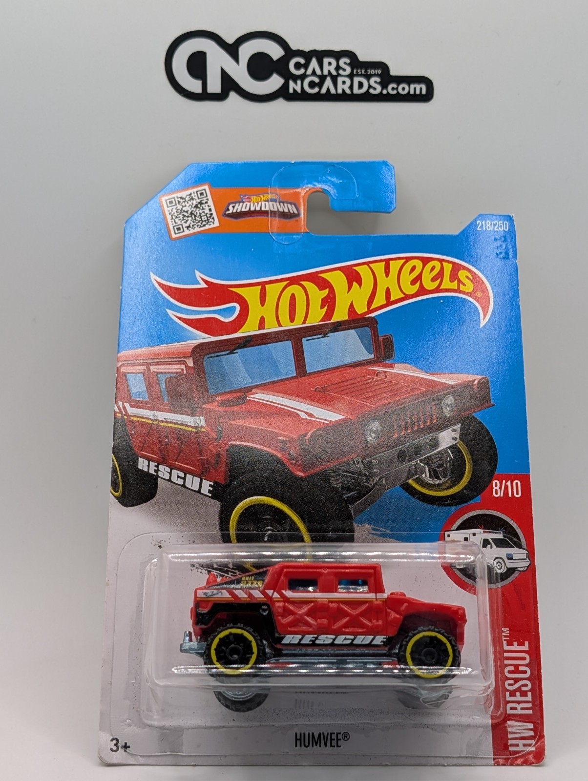 2016 Hot Wheels HW Rescue 8/10 Humvee Red 218/250 (Card Damage)