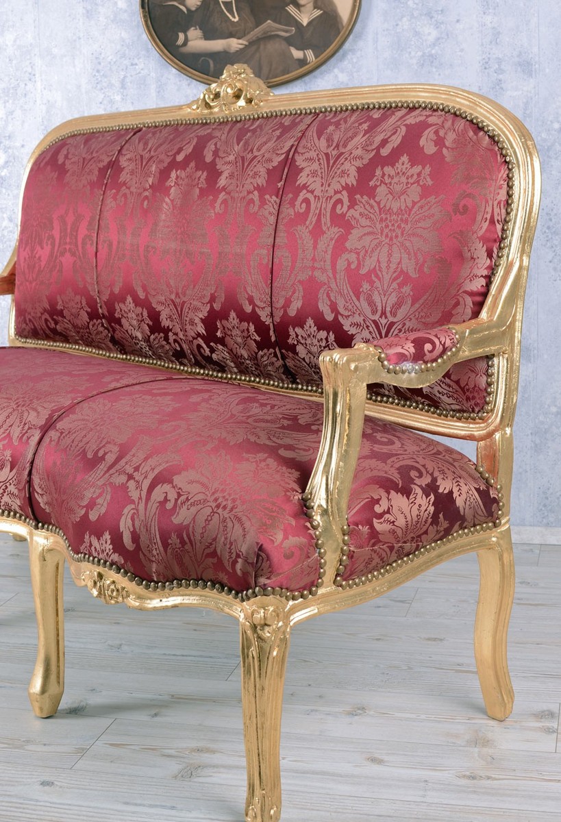 Canapé 3 Places Baroque Doré Style Rococo, Palazzo INT, Bois Et Tissu, Neuf, Motifs Floraux