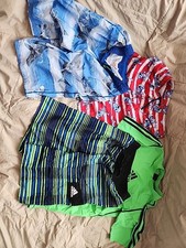 Lot Of 3 Boys Swim Trunks Size XL and L and Adidas Swim Shirt