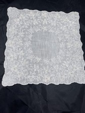 Vintage Madeira Embroidered Linen Handkerchief Floral Design Scalloped Edge