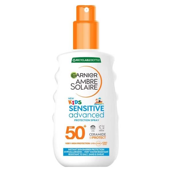3 x Garnier Ambre Solaire Kids Sensitive Advanced SPF50+ Sun Protec Spray 150ml