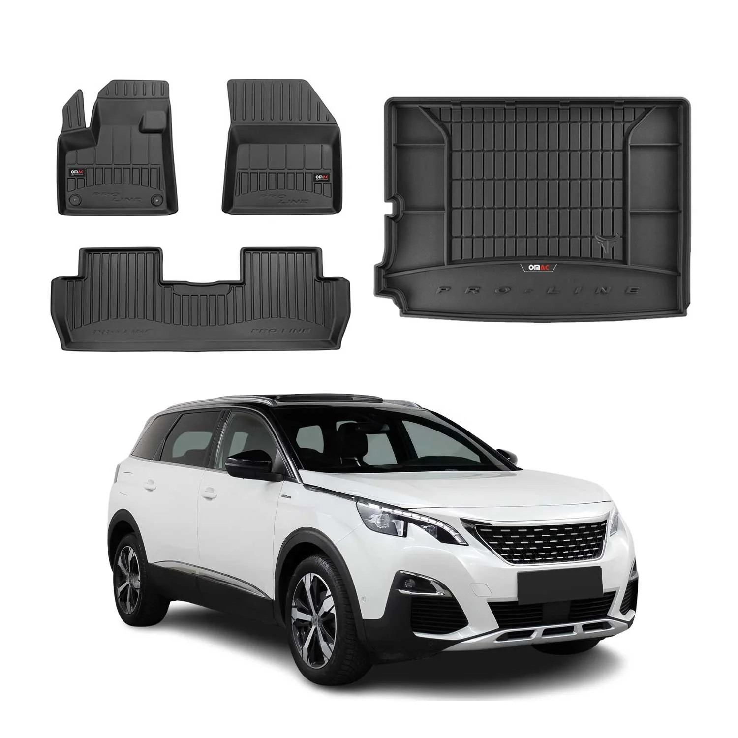 Tapis de Sol TPE Étanche Peugeot 5008 et Coffre Noir Solution Anti-Boue