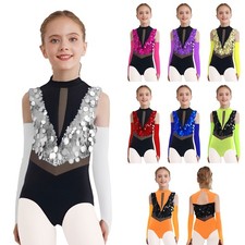 Girls Latin Ballet Dance Unitard Ballet Ballroom Bodysuit Clothes with Gloves