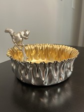 Plaque argent victorienne figurative écureuil centre de table bol noix 24 carats lavé or 