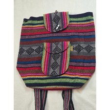 Pinzon Woven Multi Color Striped Boho Backpack Geometric Festival Bag Toggle