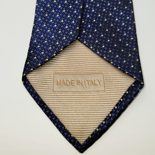 Gianni Orvietto Men's Silk Tie Navy Blue Gold Diamond Dot Pattern Classic - Picture 3 of 3