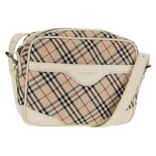 BURBERRY Nova Check Shoulder Bag Canvas Beige White Auth 147476
