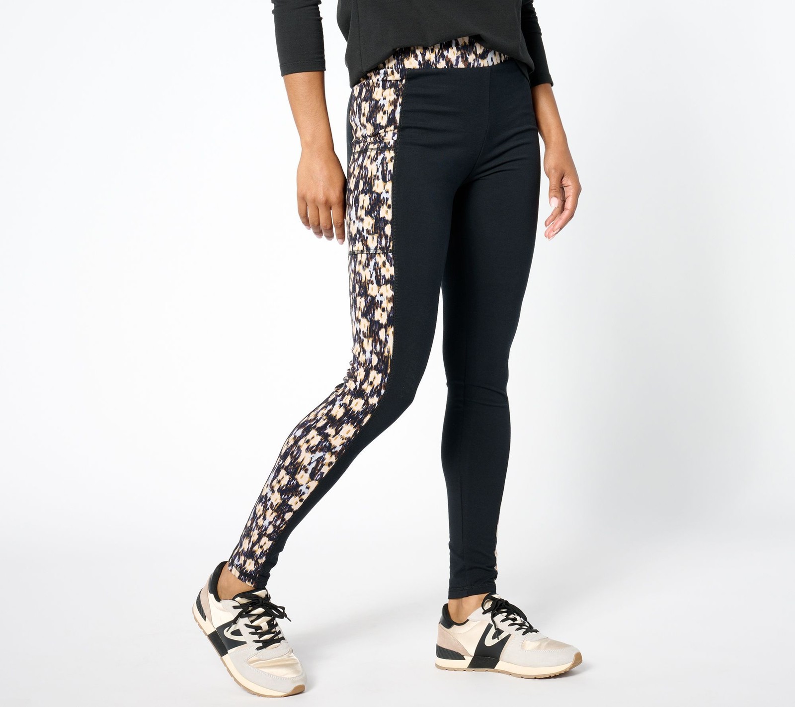 Maya J Women's Petite Pants PM Print Solid Leggings Black A659288