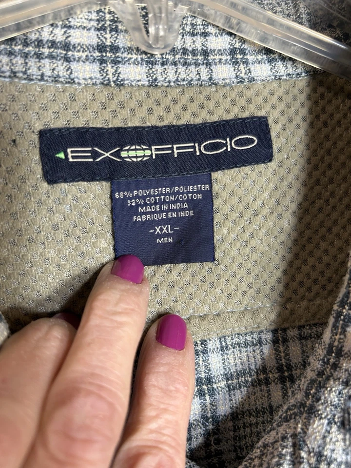Camisa Exofficio Para Hombre Mediana Azul Ventilada Rendimiento Senderismo Aire Libre Abotonada Foto 4 de 4