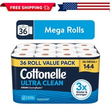 Cottonelle Ultra Clean Toilet Paper, Strong Toilet Tissue, 36 Mega Rolls