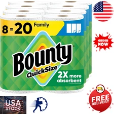 Bounty Quick Size Paper Towels, White, 8 Family Rolls = 20 Regular Rolls