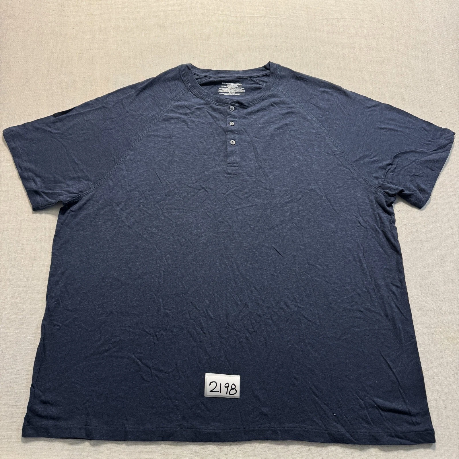 Amazon Essentials Henley Shirt Mens Sz 2XL Navy Blue New Without Tags